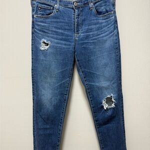 ANTHROPOLOGIE SIZE 30R AG STEVIE JEANS DISTRESS SLIM STRAIGHT ANKLE BLUE JEAN